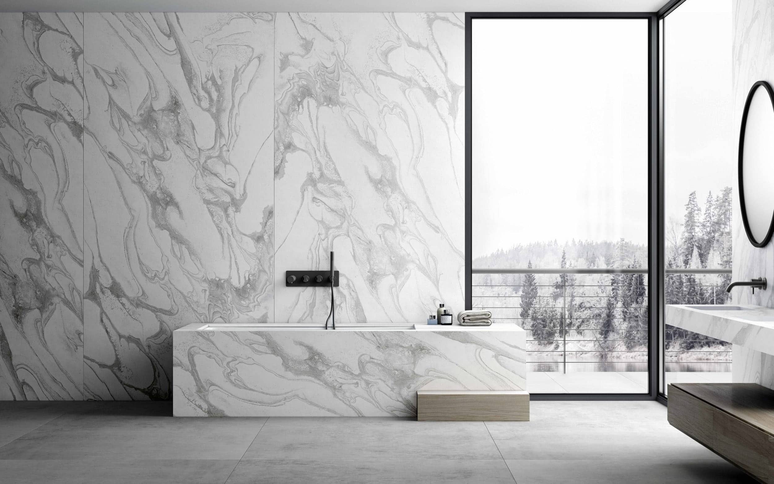 Ordinary becomes extraordinary with modern surfaces for counter, floor, and wall featuring Dekton.